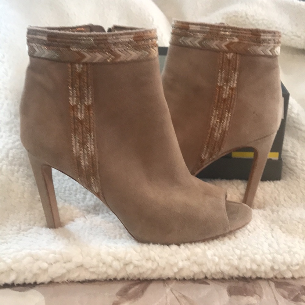 Cynthia Vincent Suede Peep toe shoe boots.
